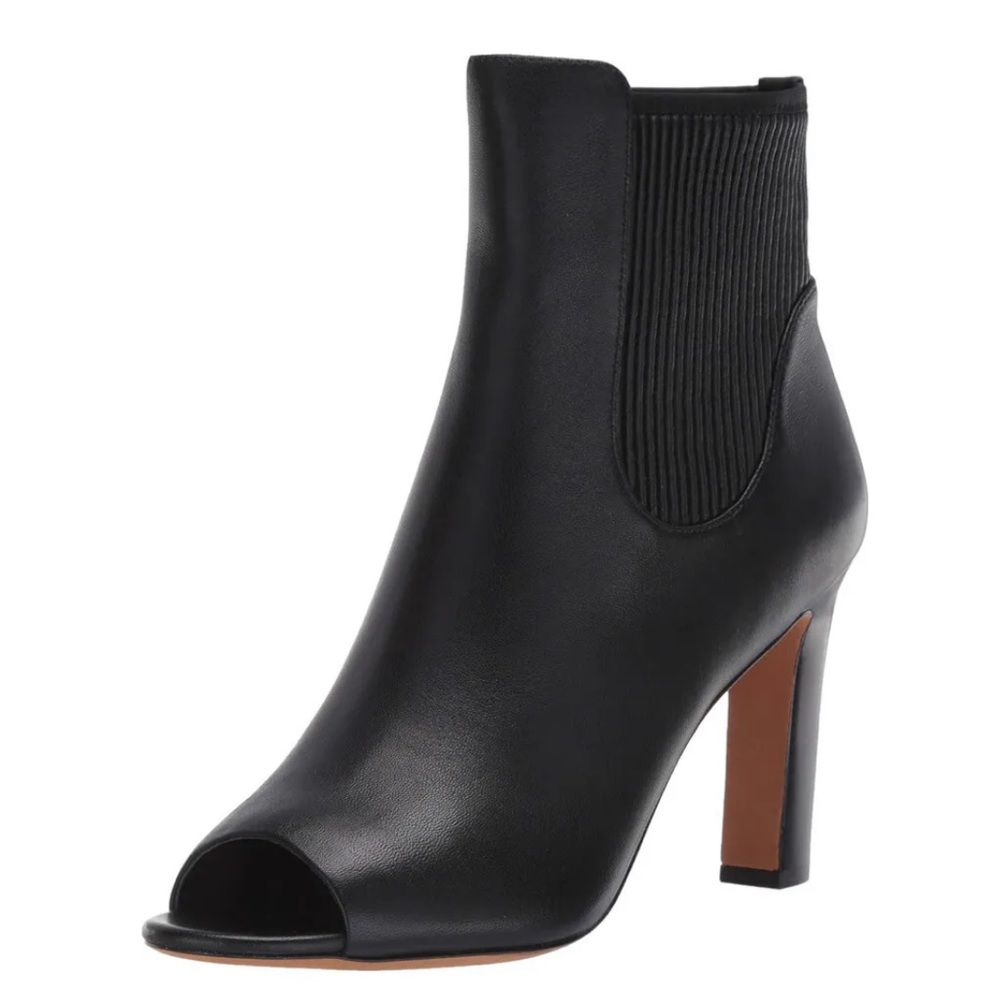 Vince Women’s Elsie Black Leather Peep Toe Ankle Booties Pumps Heel Stretch 5.5 - Picture 3 of 12